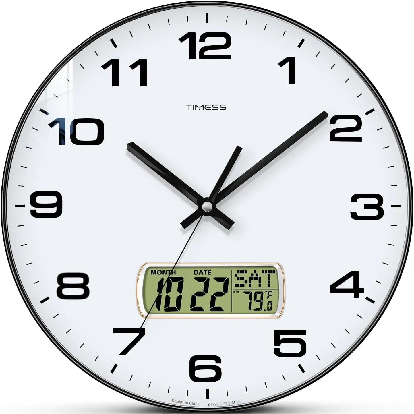 Timess Battery Operated Calendar Wall Clock With Fahrenheit Temperature Display
