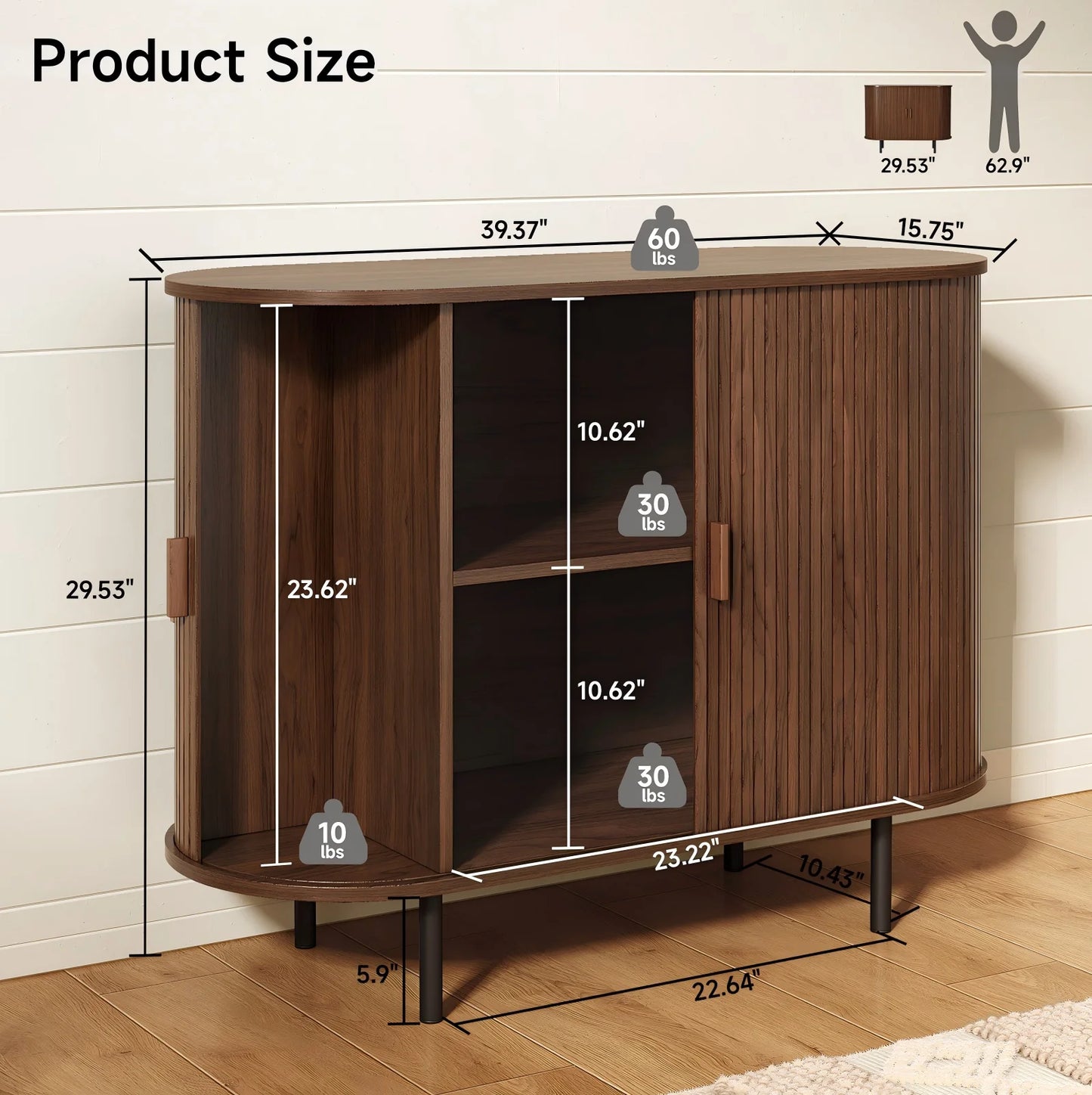 ONBRILL Modern Sideboard Buffet Cabinet With Sliding Doors And Shelves