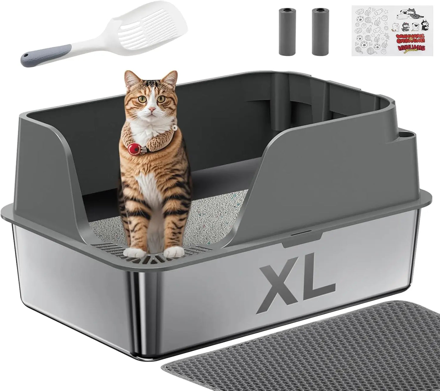 Stainless Steel Cat Litter Box Extra Large Splashproof