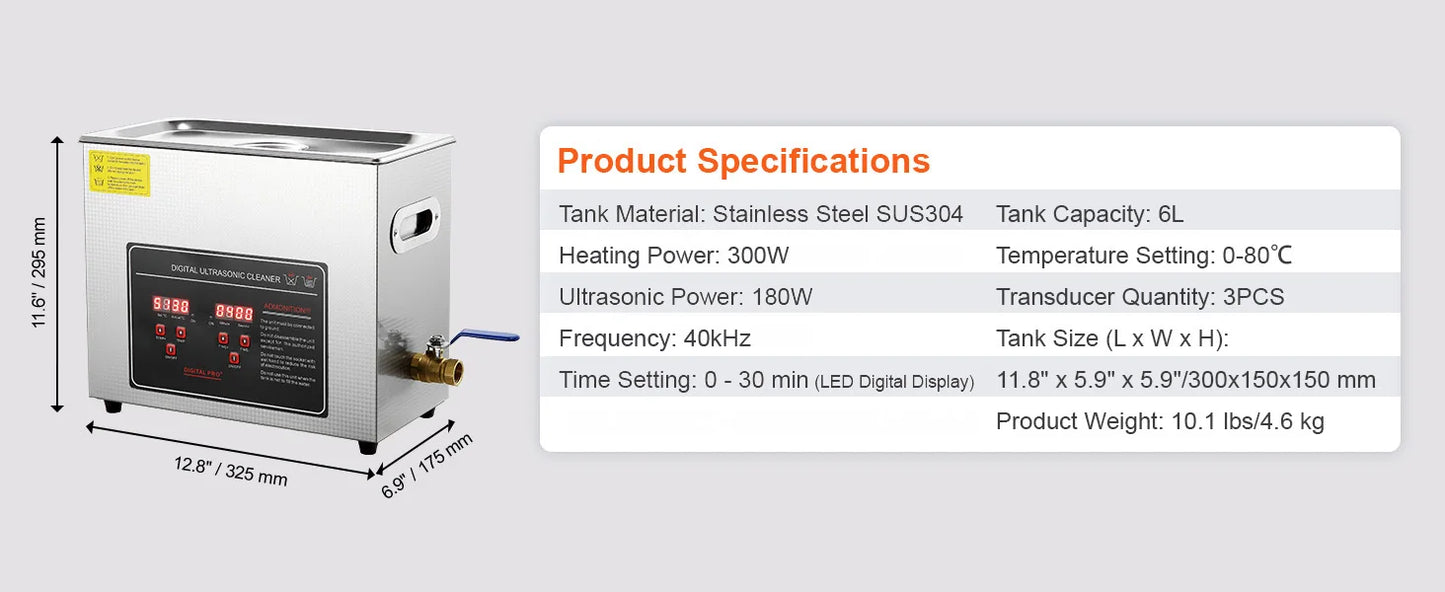 SucceBuy Ultrasonic Cleaner Portable Stainless Steel Home Appliance