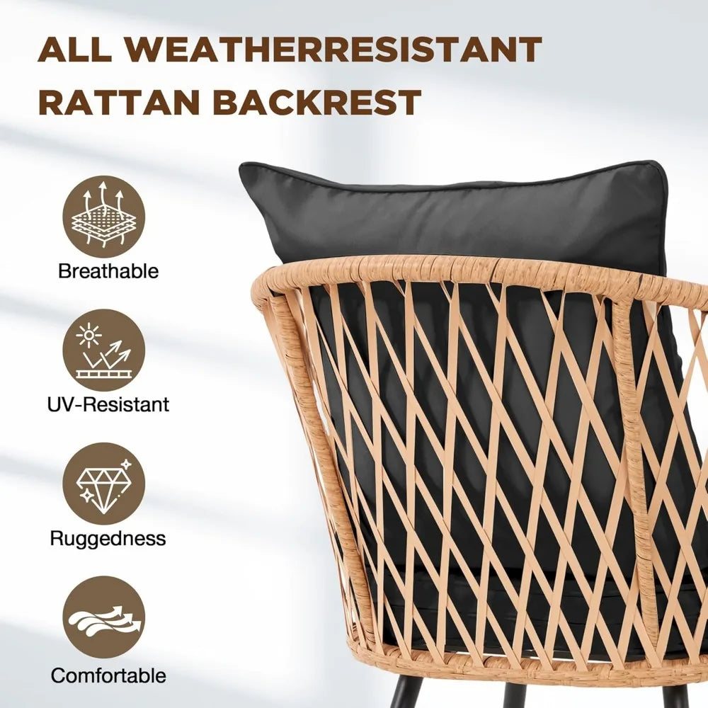 All-Weather Rattan Patio Dining Set With Wood Table And Umbrella Hole