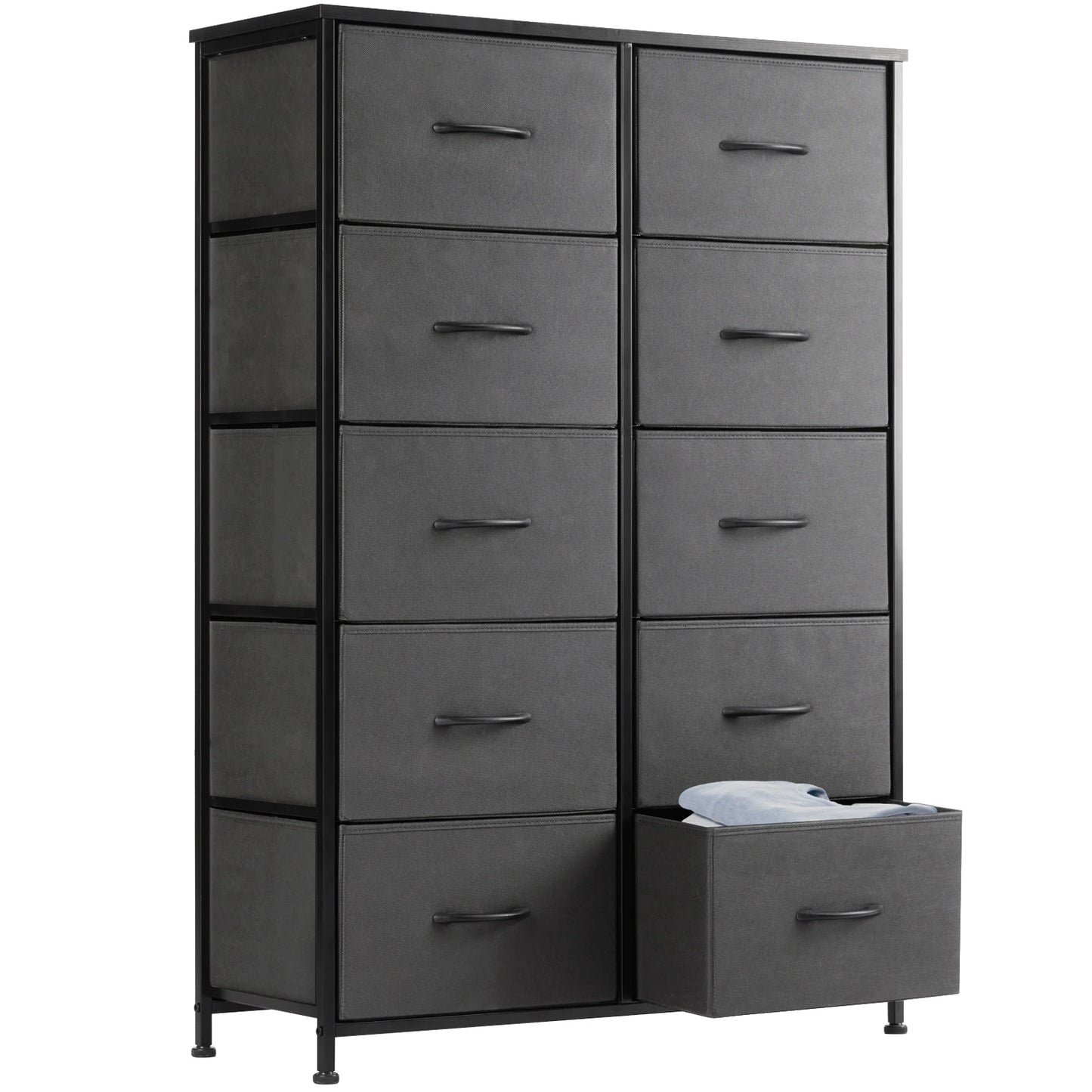 JHK Bedside Table With Fabric Drawers And Metal Frame Wardrobe