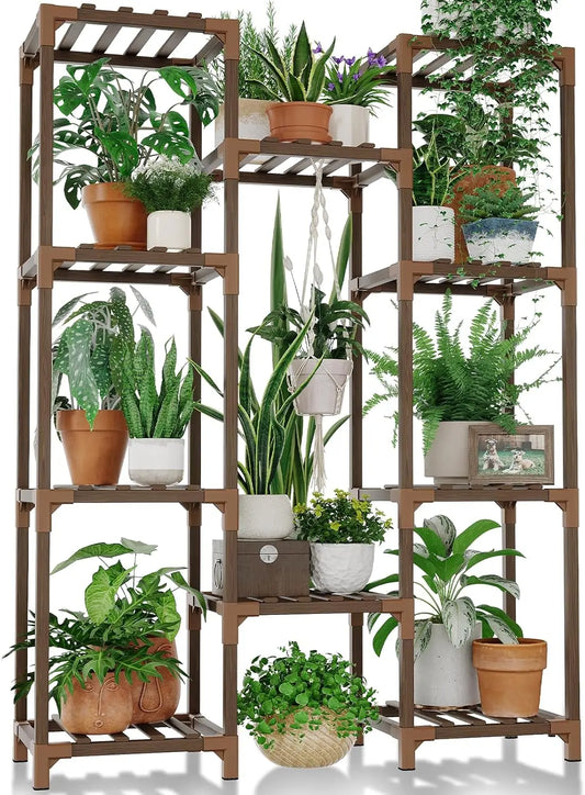 Wooden Plant Stand With 10 Shelves For Indoor Decor
