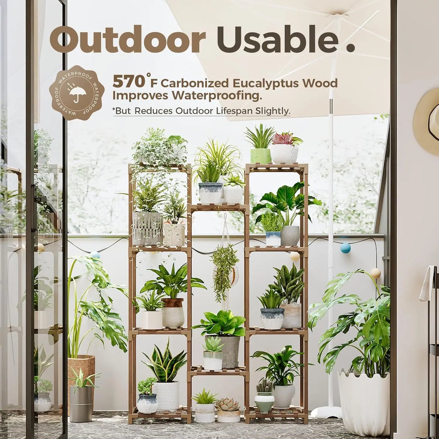 Wooden Plant Stand With 10 Shelves For Indoor Decor