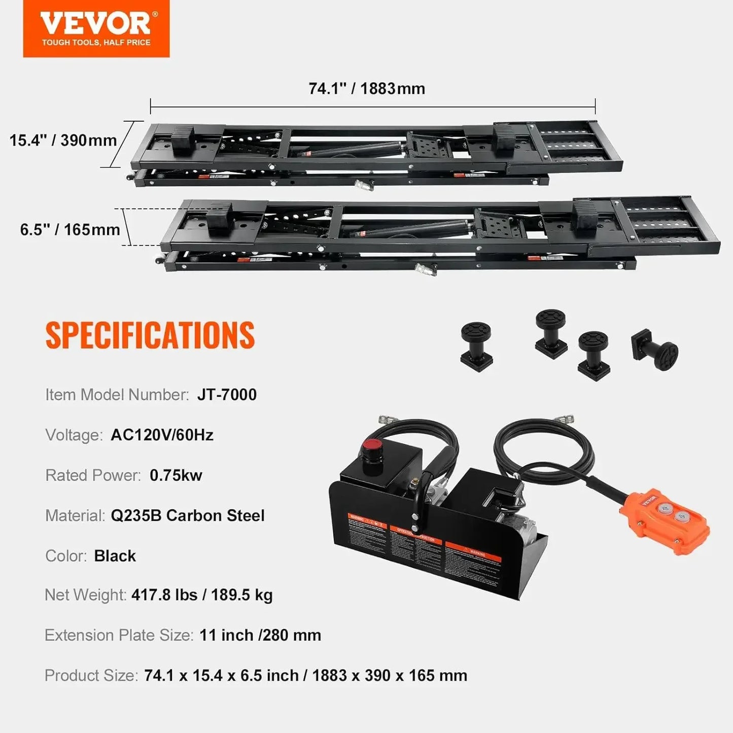 Portable Car Lift 7000 LBS Capacity with 120V Power Unit