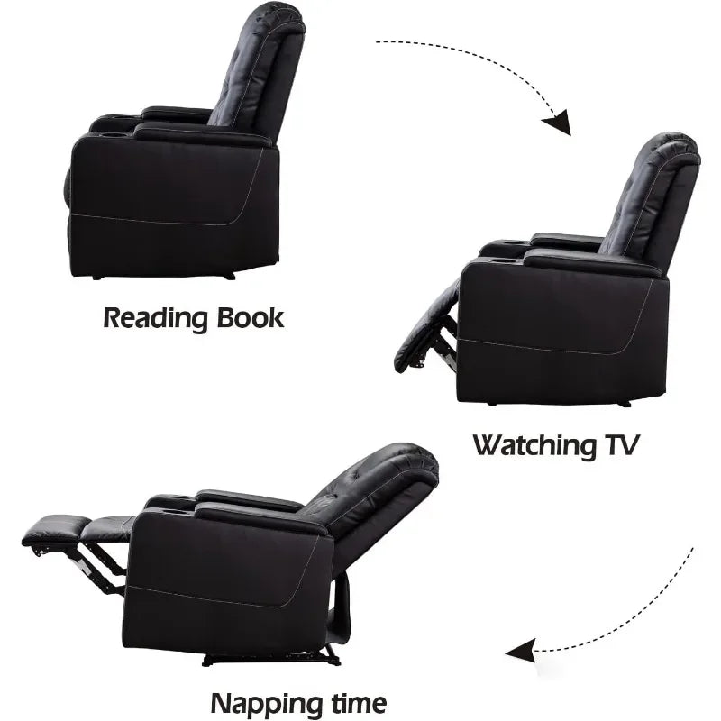 CANMOV Electric Power Recliner Chair With USB Ports And Cup Holders Leather