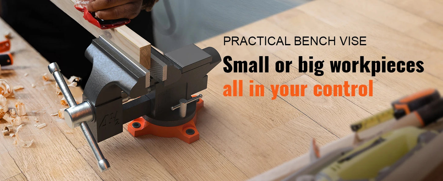 SucceBuy Bench Vise Heavy Duty Cast Iron With Swivel Base Anvil Multipurpose