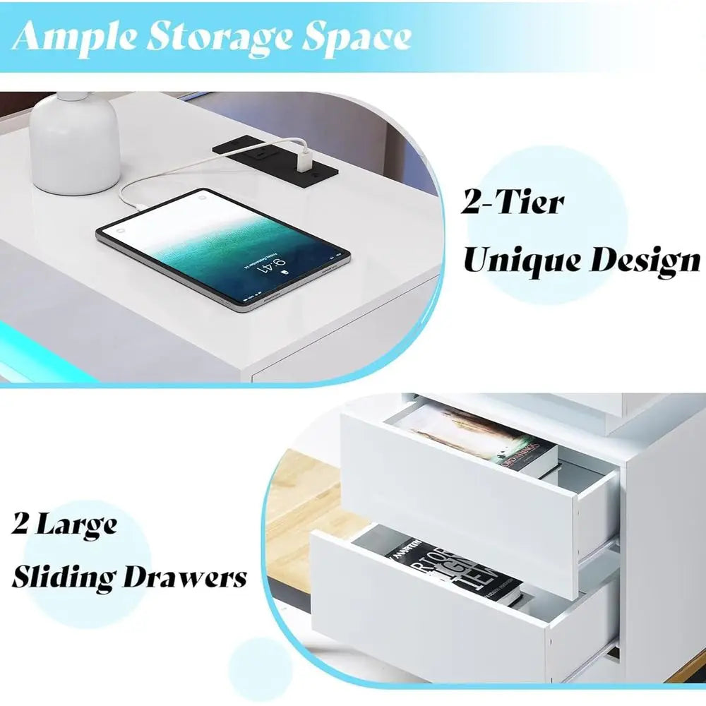 Modern LED Illuminated Living Room Table Set With Charging Station