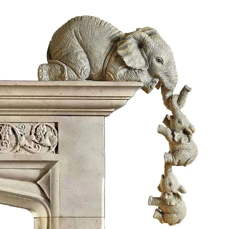 Cute Elephant Figurines 3 Piece Set Holding Baby Elephant Resin Home Decor Gift