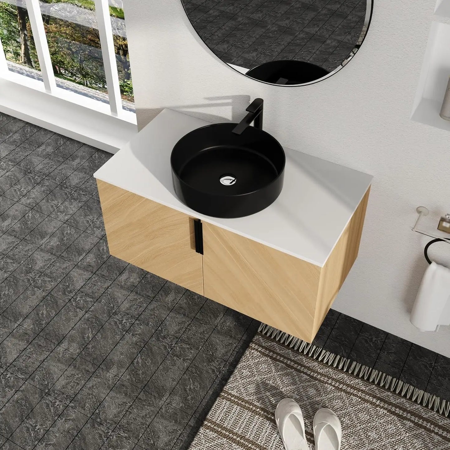 Floating Modern Bathroom Vanity Set With Wood Sink