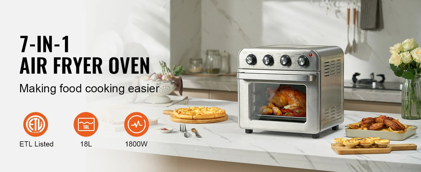SucceBuy Air Fryer Toaster Oven Stainless Steel Countertop Combo With Grill