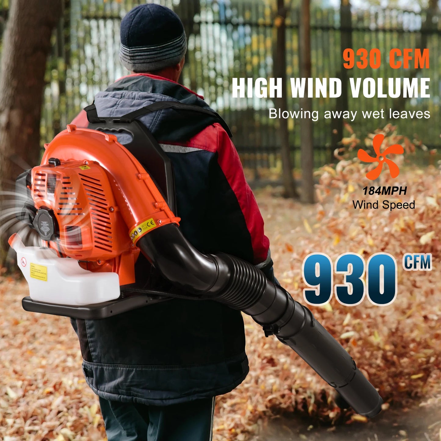 SucceBuy Backpack Gas Leaf Blower 930 CFM 184 MPH For Lawn Care