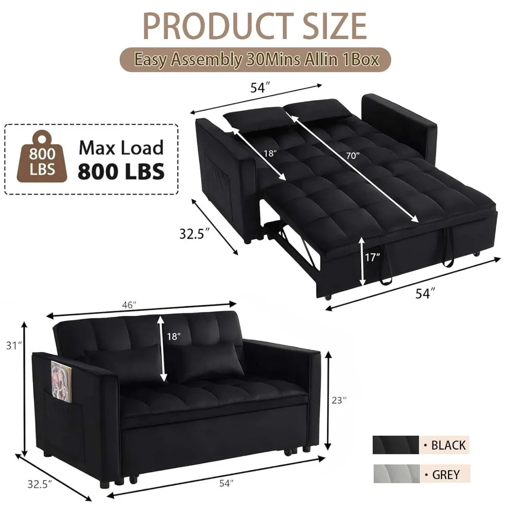 3-In-1 Velvet Sleeper Sofa Bed With Storage Convertible Couch