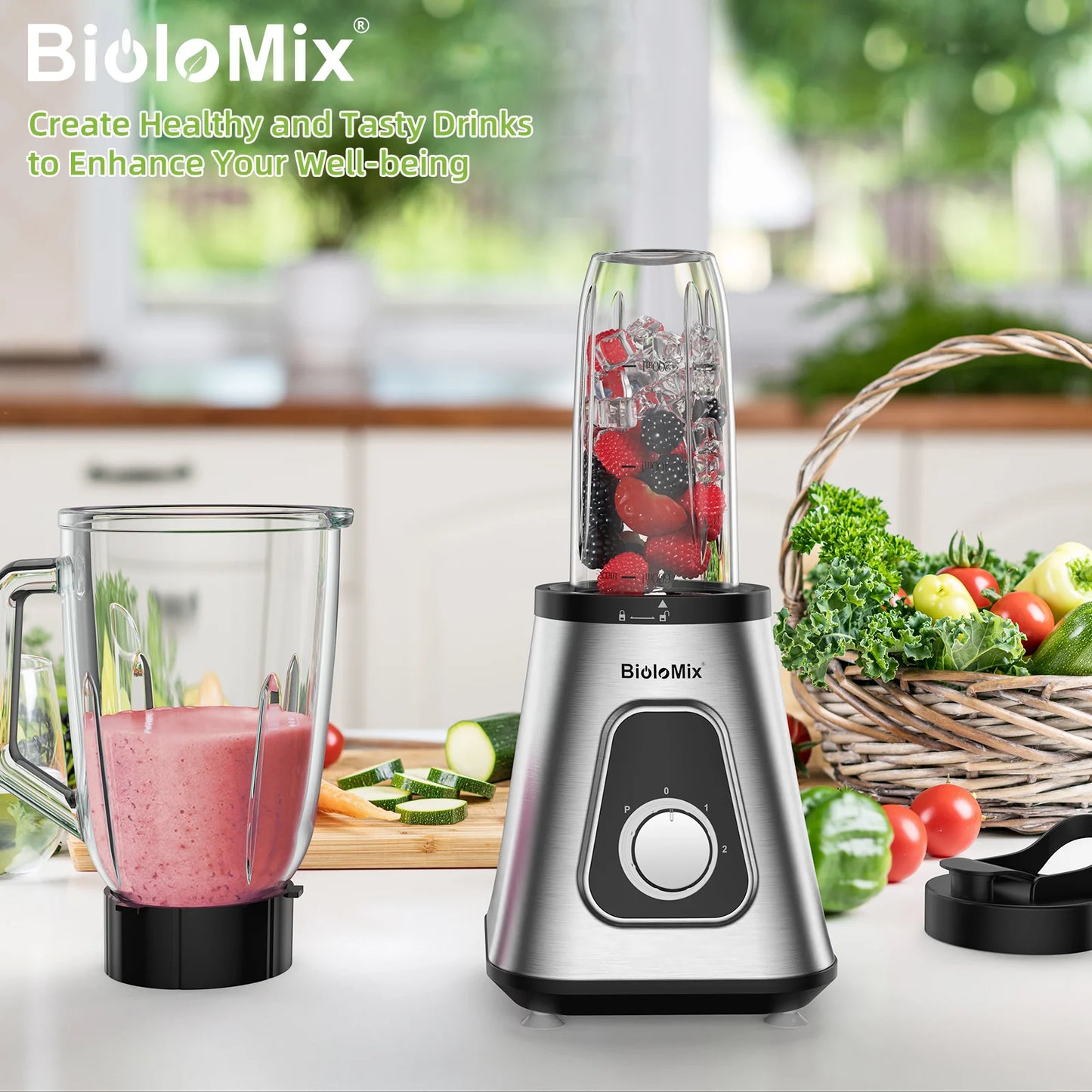 Biolomix 1300W Smoothie Maker With 1.5L Glass Jar Kitchen