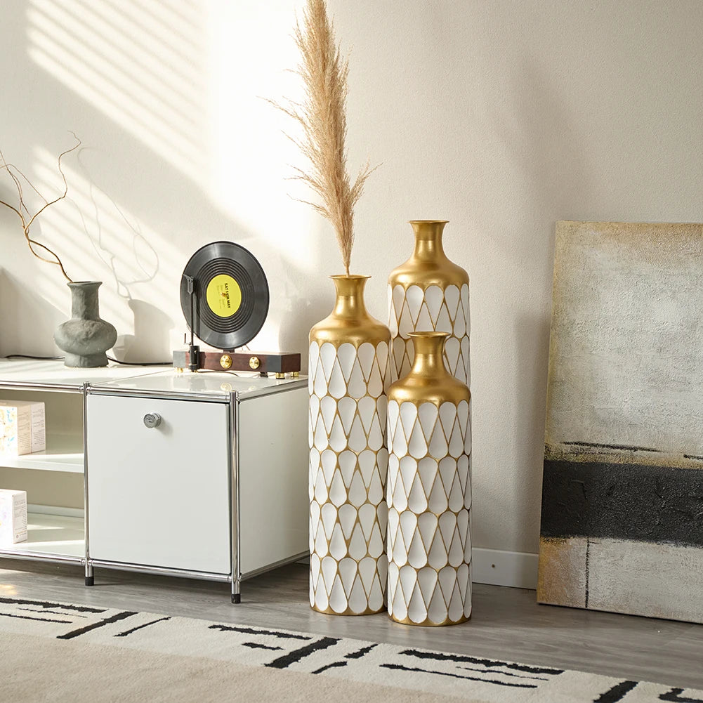TWISTER.CK Floor Vase Set Modern Metal 3-Piece Drop-Shaped Standing Vases