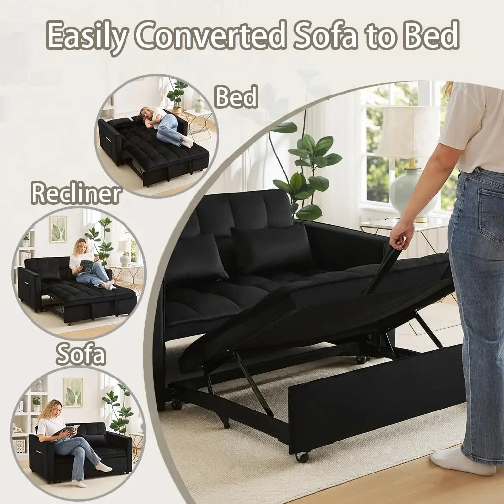 3-In-1 Velvet Sleeper Sofa Bed With Storage Convertible Couch