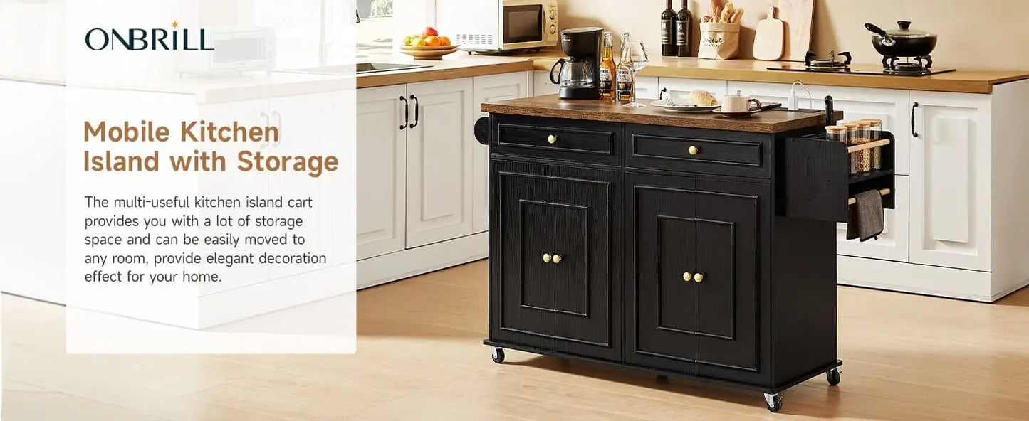 Mobile Kitchen Island Cart With Drop Leaf And Power Outlet