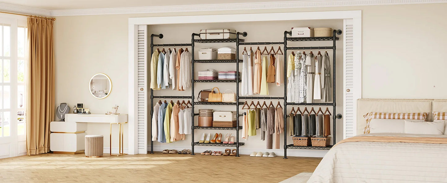L4 Wall Mounted Industrial Pipe Clothes Rack Closet Organizer