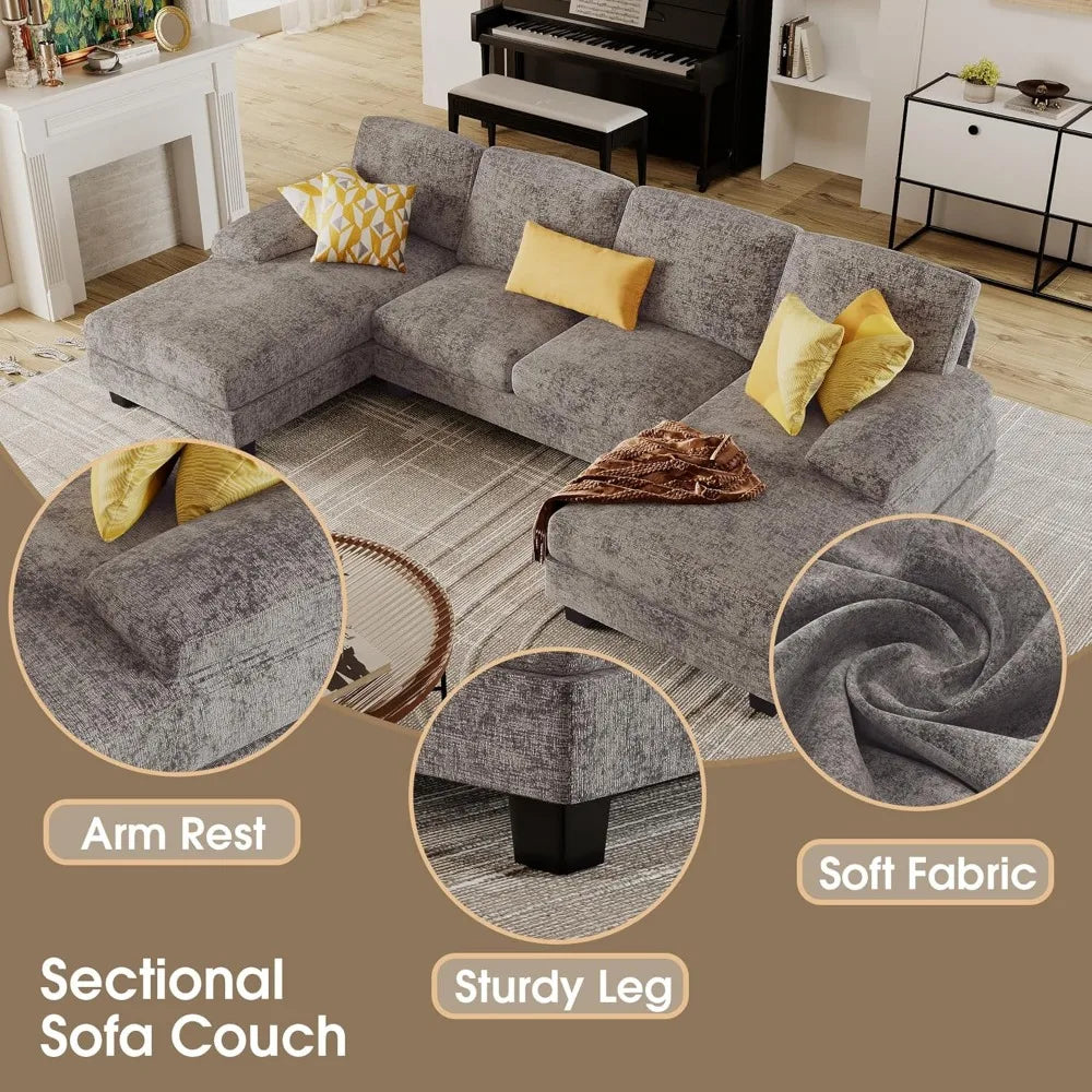 U Shaped Linen Fabric Sectional Sofa Set For Living Room