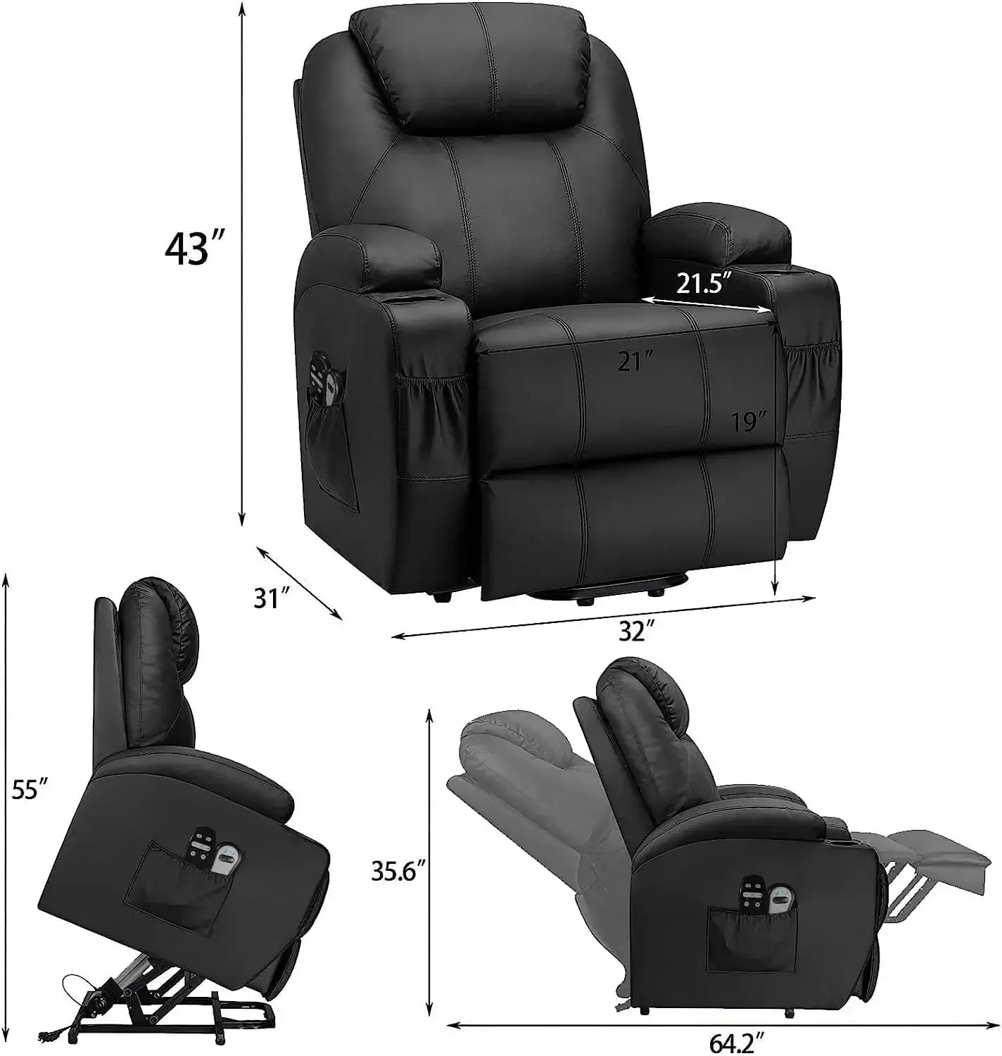 Flamaker Power Lift Recliner Chair PU Leather With Massage