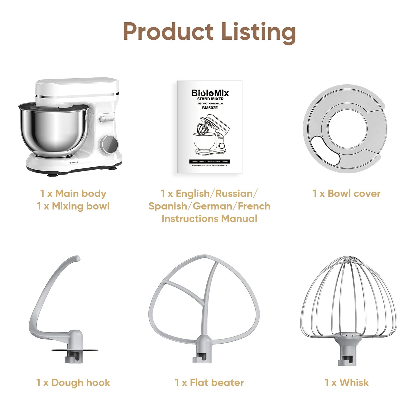 Biolomix 1200W Stand Mixer With 11 Speeds And OLED Screen
