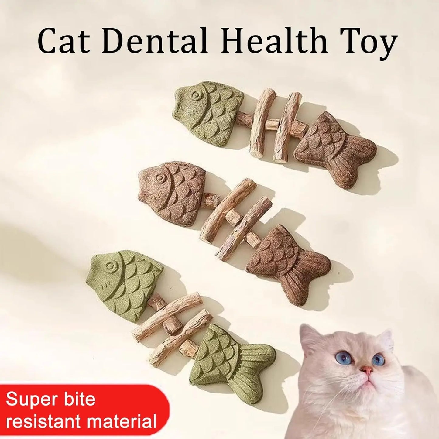 Durable Cat Chew Toy Fishbone Bite-Resistant Plastic