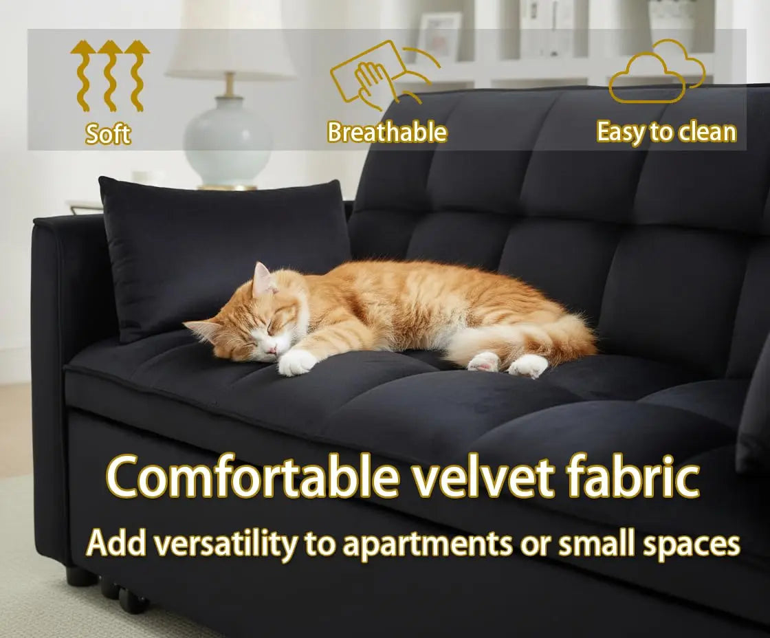 3-In-1 Velvet Sleeper Sofa Bed With Storage Convertible Couch