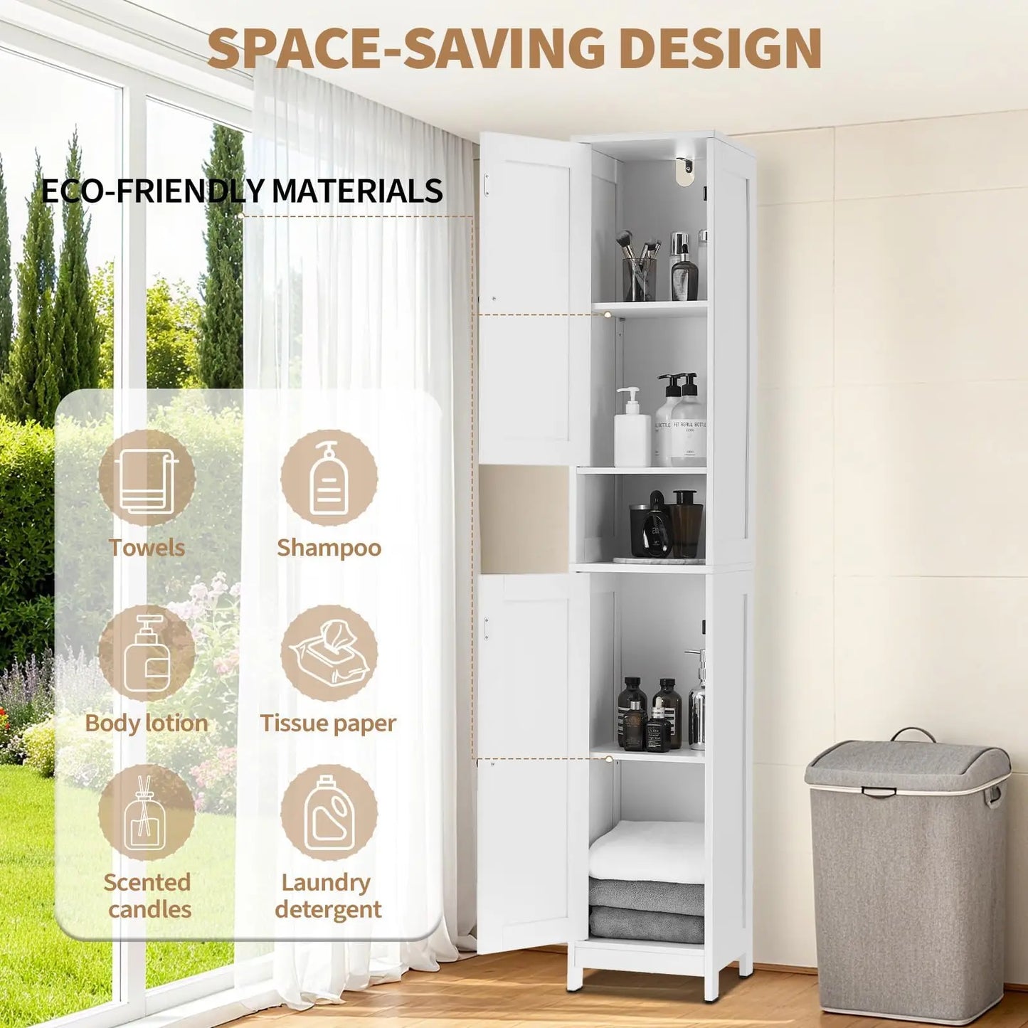 HiMISS Tall Narrow Bathroom Storage Cabinet With Anti Tip Kit
