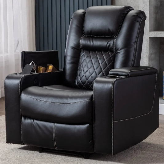 CANMOV Electric Power Recliner Chair With USB Ports And Cup Holders Leather