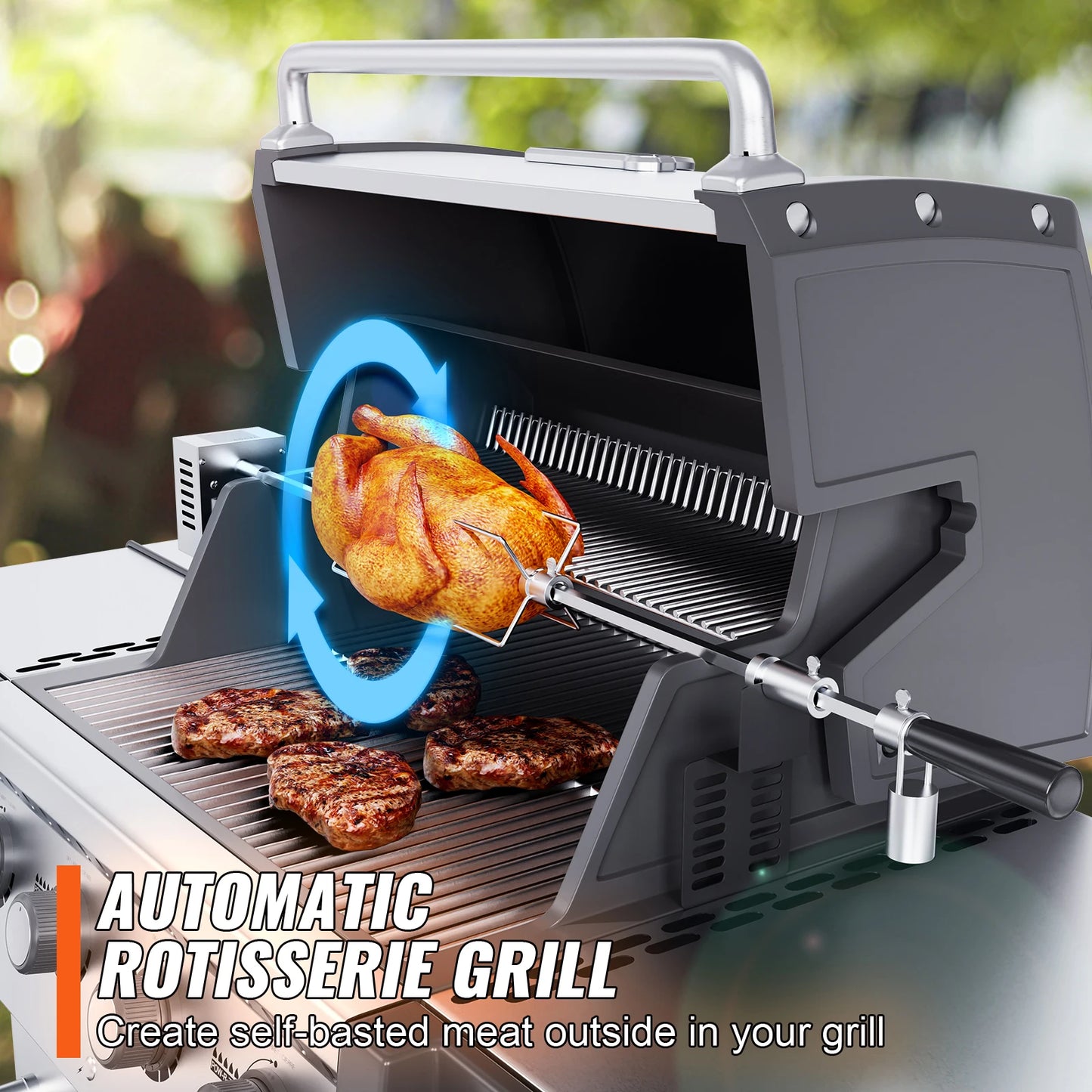 SucceBuy Universal Grill Rotisserie Kit With Motor Stainless Steel