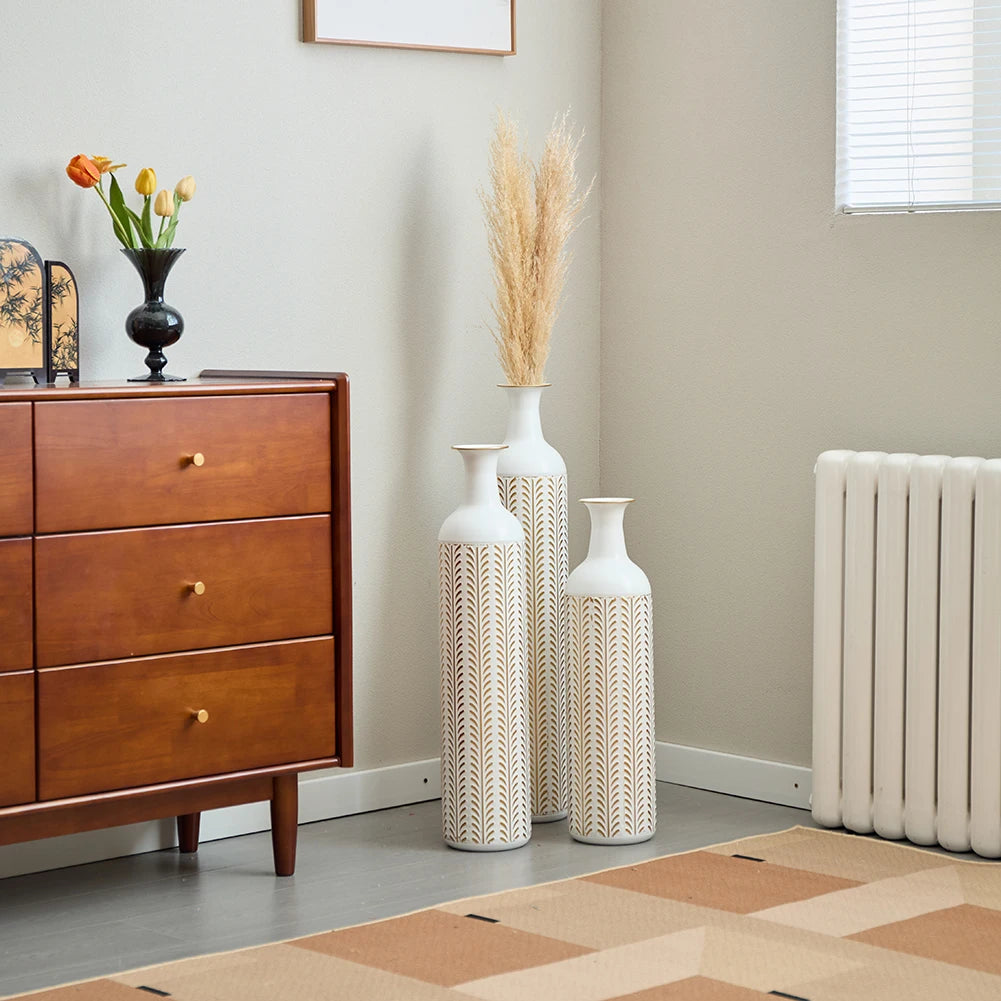 TWISTER.CK Floor Vase Set Modern Metal 3-Piece Drop-Shaped Standing Vases
