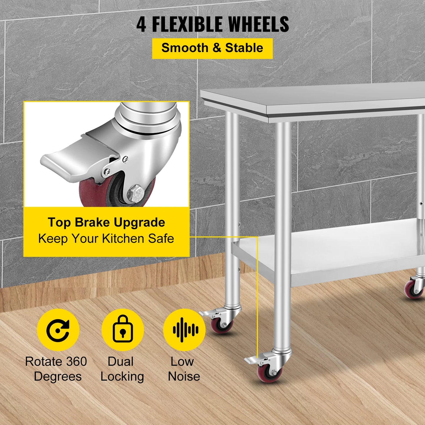 SucceBuy Stainless Steel Kitchen Work Table With Casters For Home
