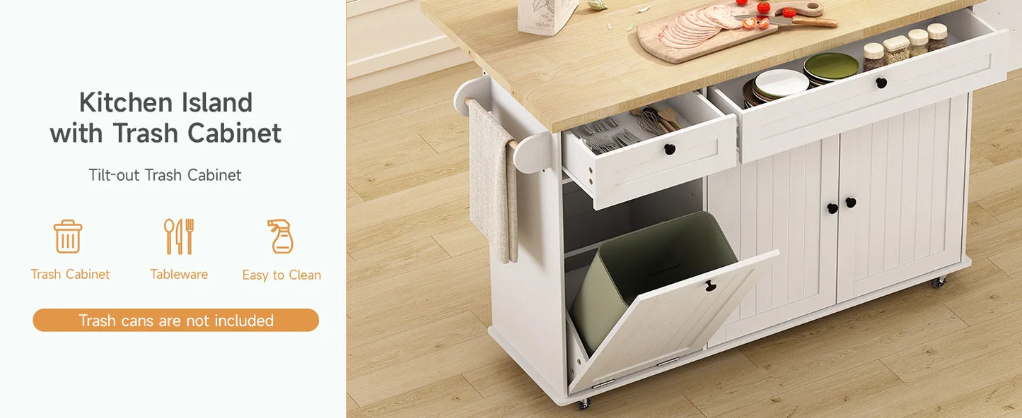 ONBRILL Rolling Mobile Kitchen Island With Power Outlet Towel Rack