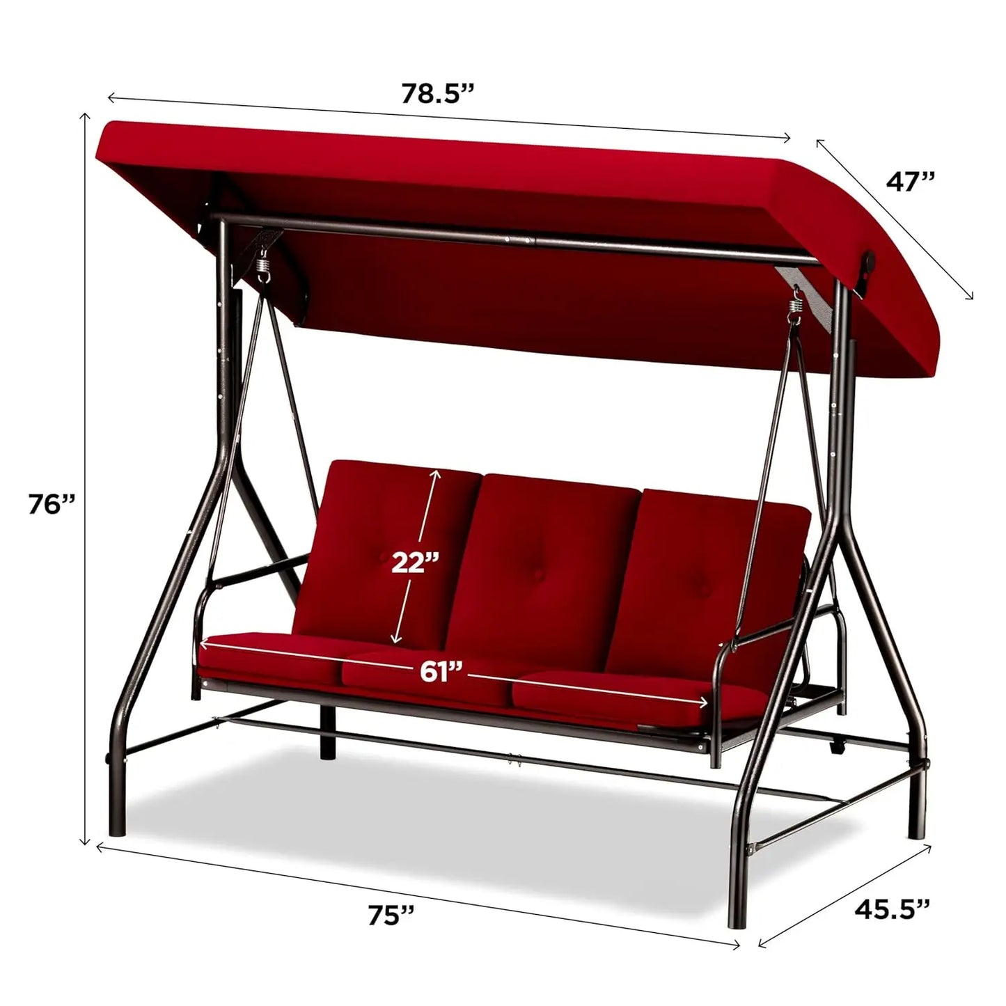 Porch Swing 3-Seat Outdoor Patio Glider With Canopy And Cushions
