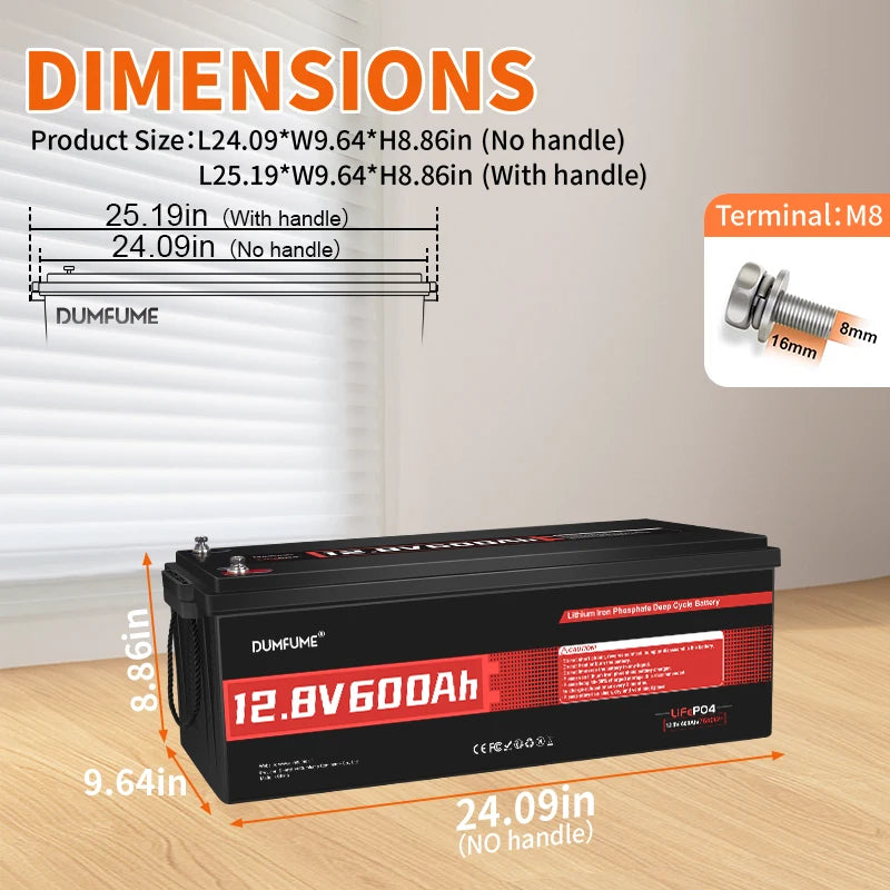Dumfume 12V 100Ah LiFePO4 Battery With 100A BMS System