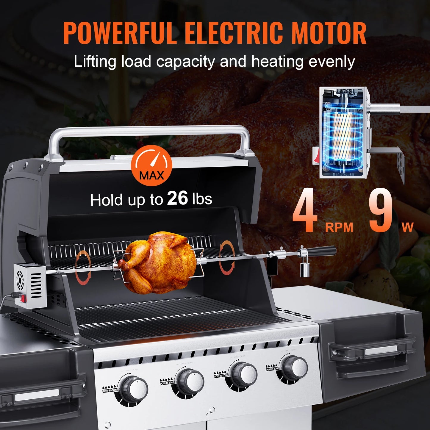 SucceBuy Universal Grill Rotisserie Kit With Motor Stainless Steel