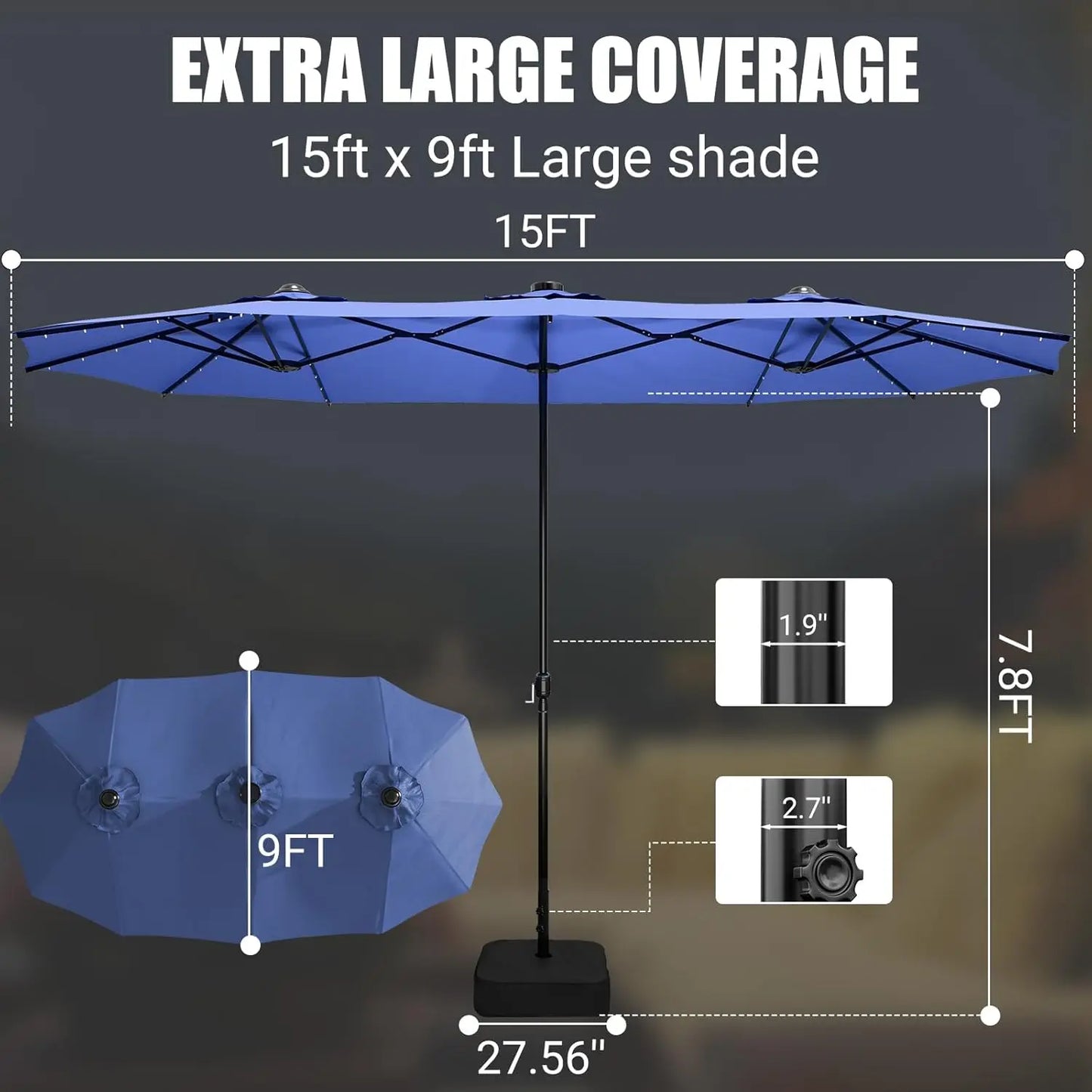 Patio Umbrella With Base Double-Sided Outdoor Shelter