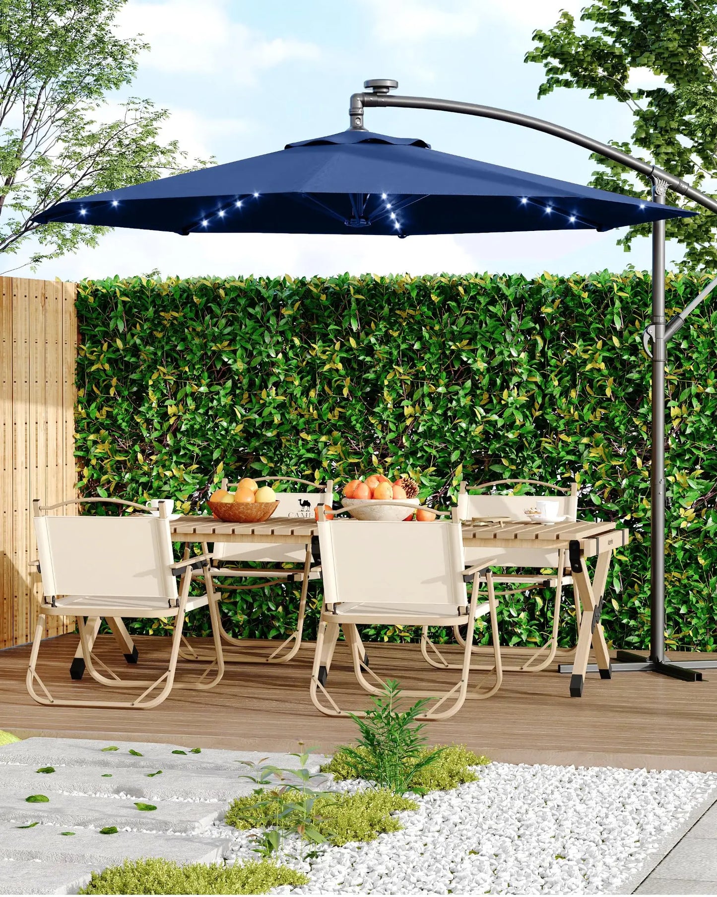 HiMISS Offset Cantilever Patio Umbrella With Solar Led Lights
