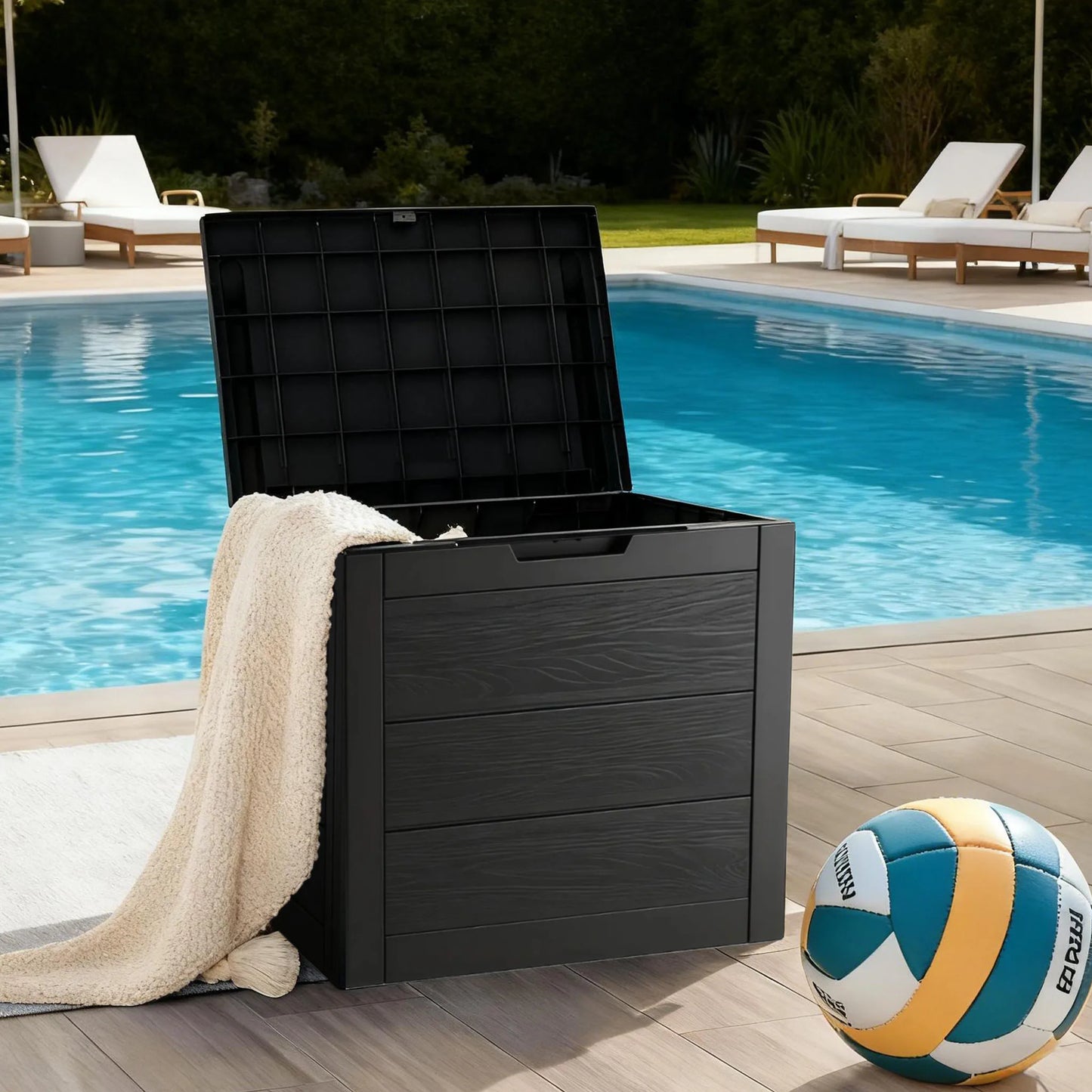 Outdoor Deck Box With Lockable Lid And Heavy Duty Hinged Door Plastic Storage