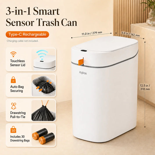 Joybos Auto-Lining Touchless Trash Can With Free Drawstring Bags
