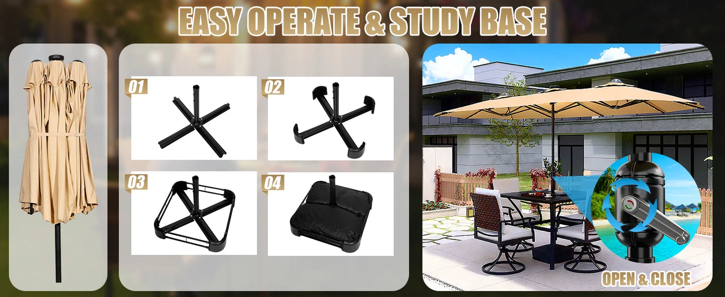 Patio Umbrella With Base Double-Sided Outdoor Shelter