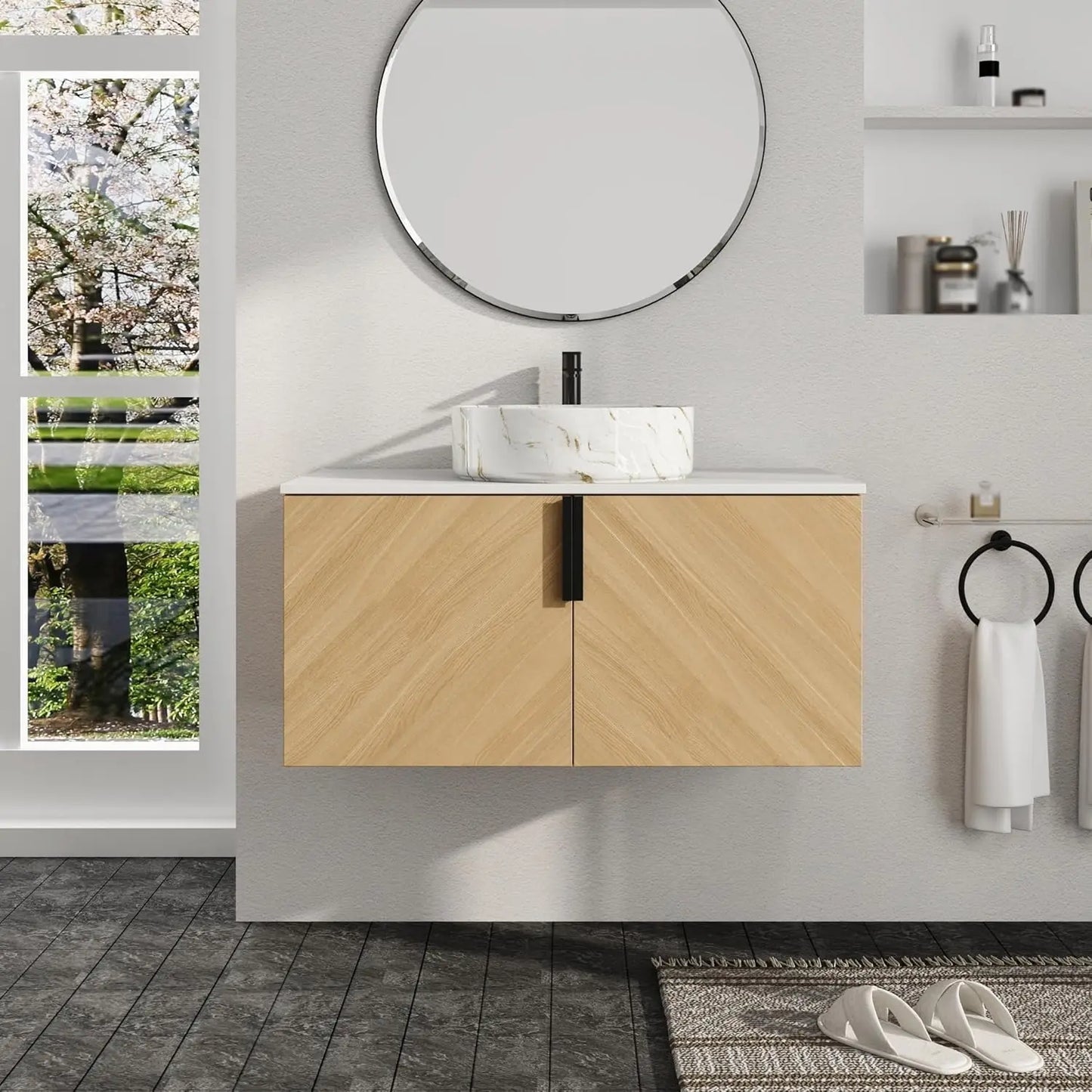 Floating Modern Bathroom Vanity Set With Wood Sink