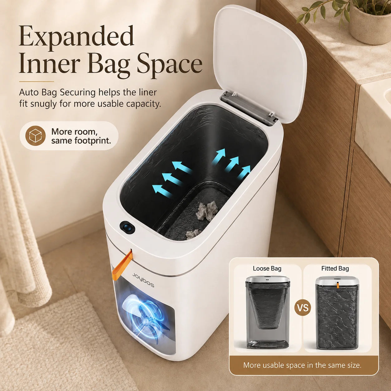 Joybos Auto-Lining Touchless Trash Can With Free Drawstring Bags