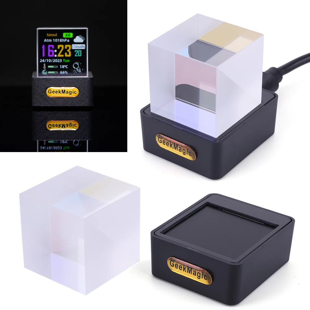 Alloet Crystal Cube Holographic Photo Display Weather Desk Clock