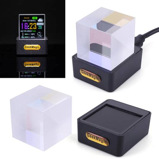 Alloet Crystal Cube Holographic Photo Display Weather Desk Clock