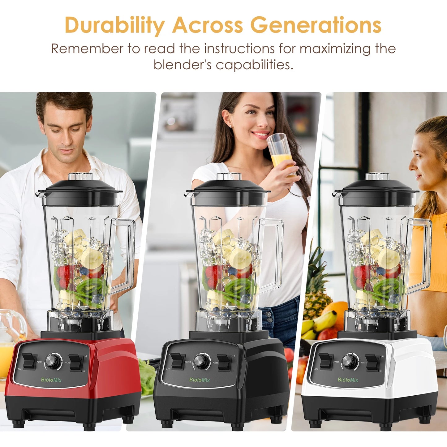 Biolomix Heavy Duty Blender Juicer Mixer Food Processor 3HP 2200W