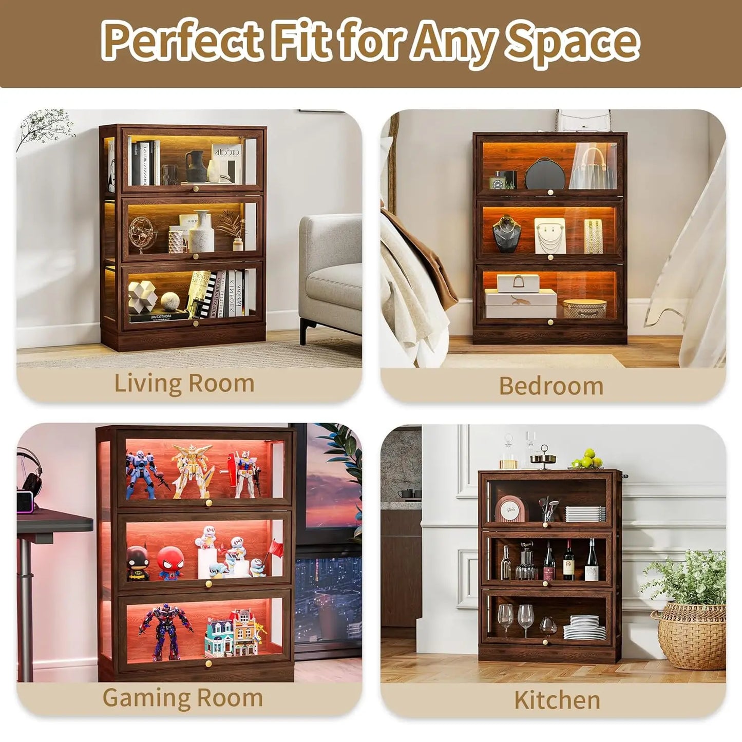 ZHILU 3-Tier Display Cabinet With LED Lighted Acrylic Doors