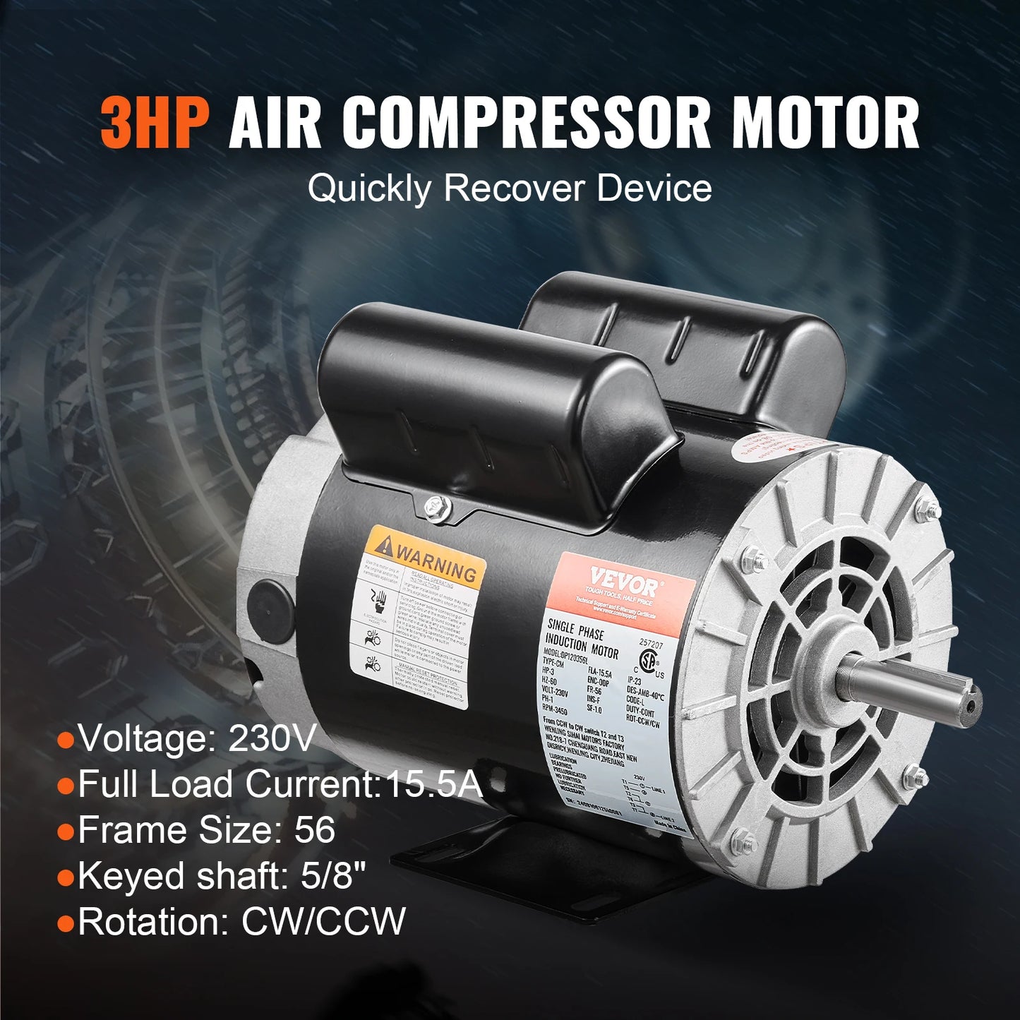 Air Compressor Motor 230V Single Phase 3450 RPM SucceBuy