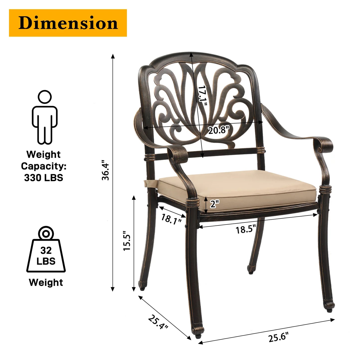 Cast Aluminum Patio Dining Chairs With Cushions Stackable Outdoor Bistro