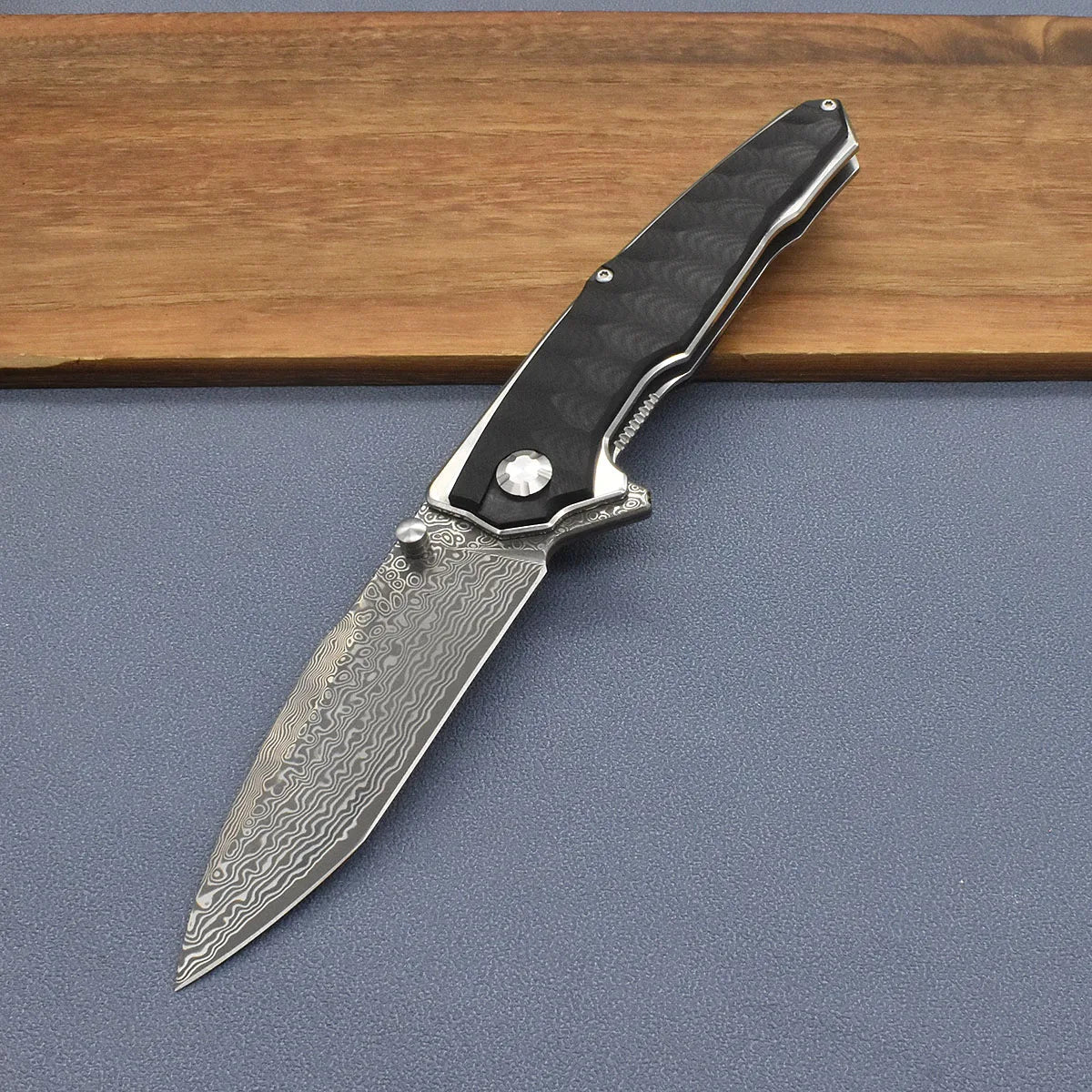 Blackdragon Damascus Steel Folding Knife With G10 Handle